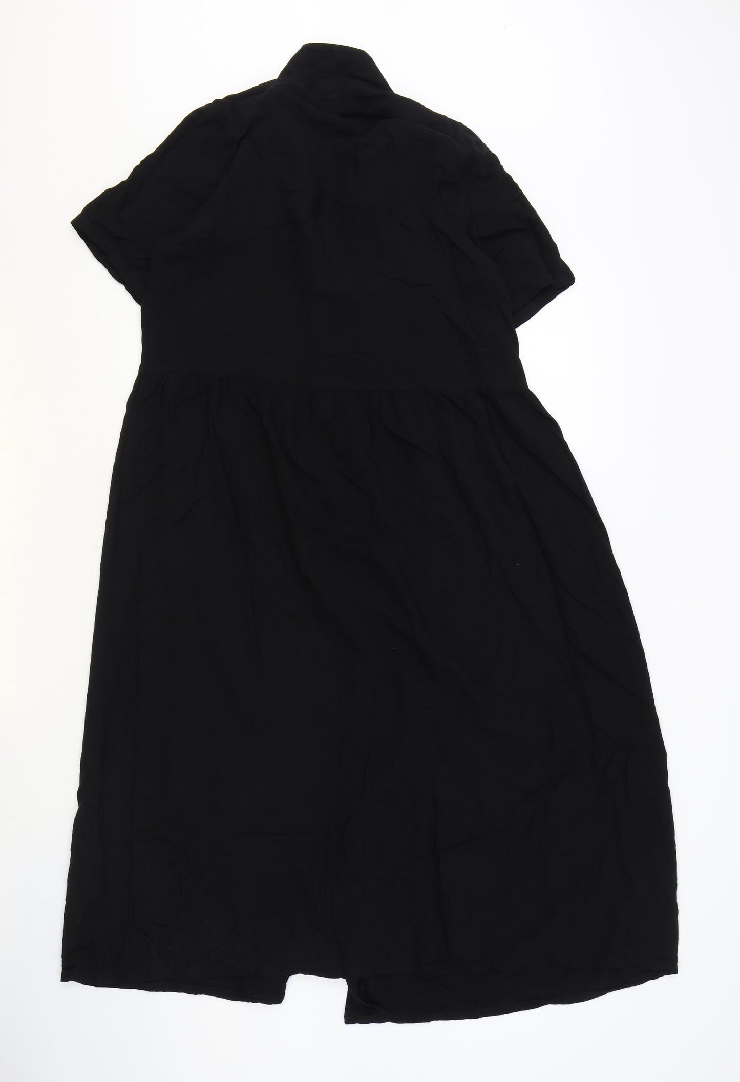 Monki Womens Black Herringbone Viscose Shirt Dress Size S Collared Button