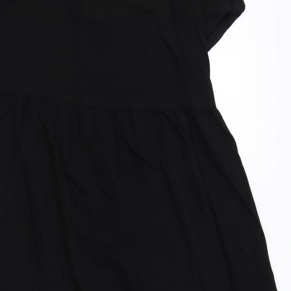 Monki Womens Black Herringbone Viscose Shirt Dress Size S Collared Button