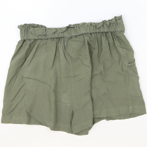 Primark Womens Green Viscose Paperbag Shorts Size 10 Regular Tie