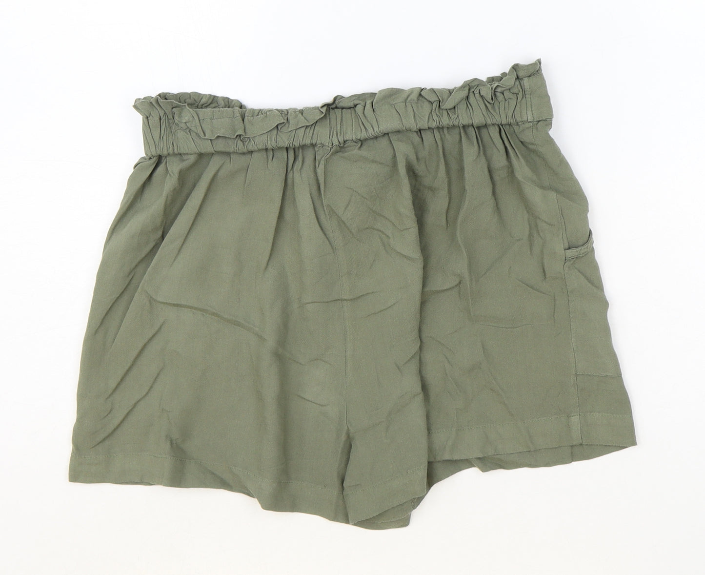 Primark Womens Green Viscose Paperbag Shorts Size 10 Regular Tie