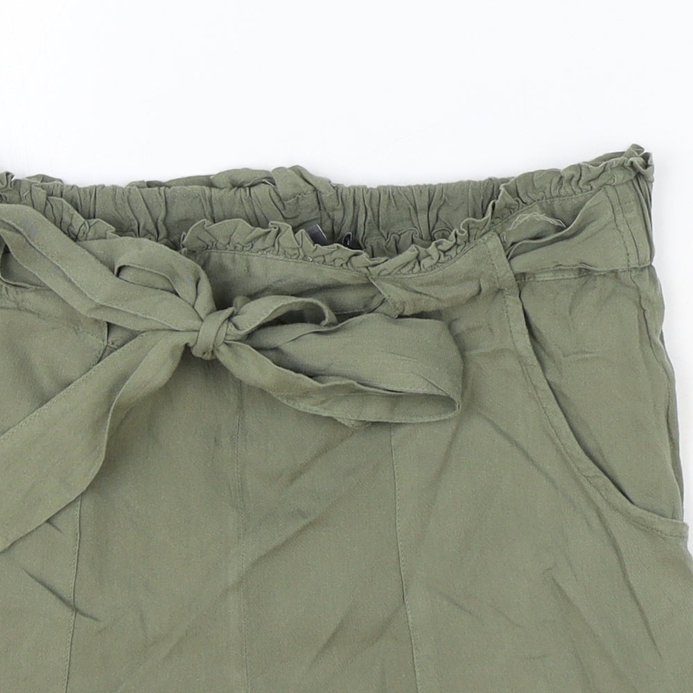 Primark Womens Green Viscose Paperbag Shorts Size 10 Regular Tie