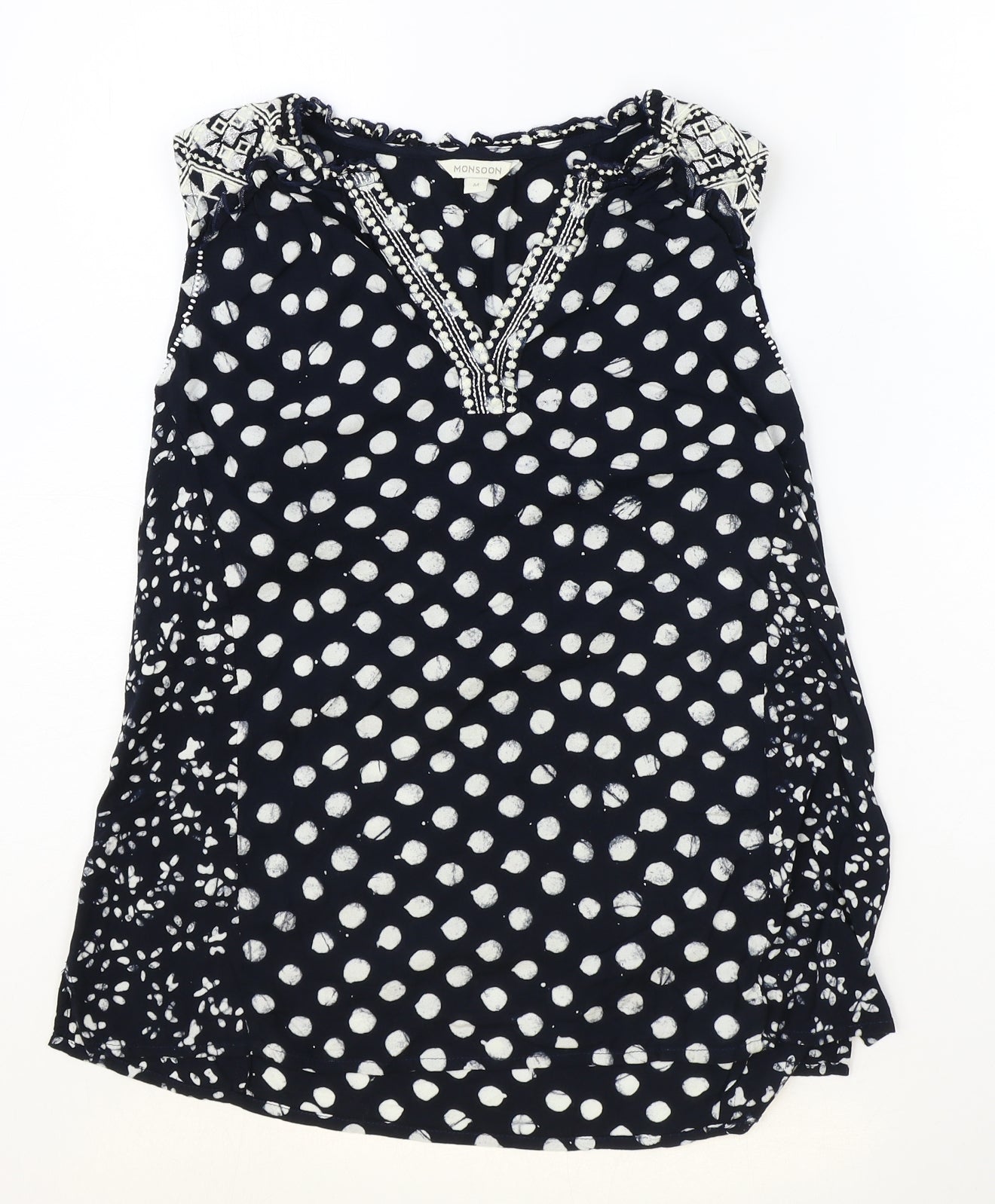 Monsoon Womens Black Polka Dot Viscose Basic Tank Size M V-Neck