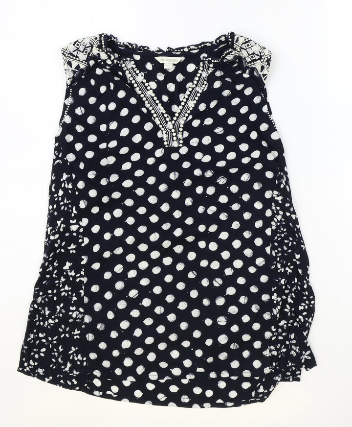 Monsoon Womens Black Polka Dot Viscose Basic Tank Size M V-Neck