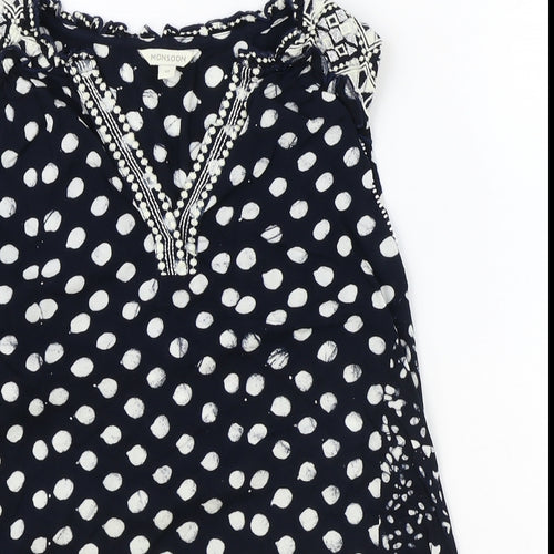 Monsoon Womens Black Polka Dot Viscose Basic Tank Size M V-Neck