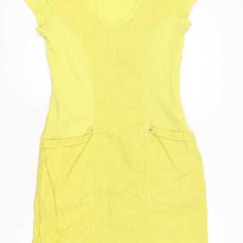 Maloka Womens Yellow Cotton Bodycon Size XS Scoop Neck Zip