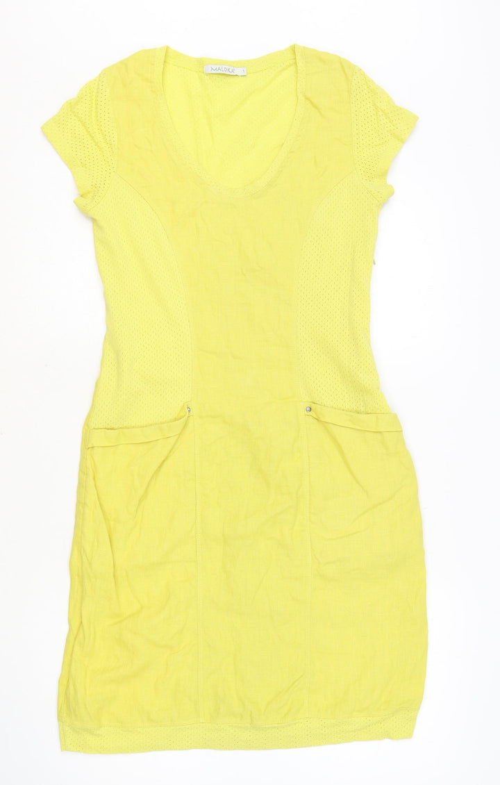 Maloka Womens Yellow Cotton Bodycon Size XS Scoop Neck Zip