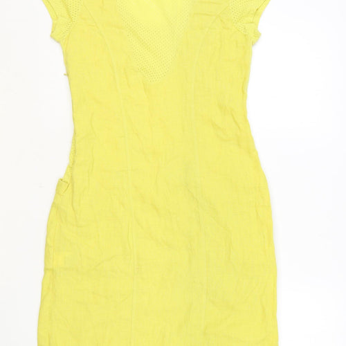 Maloka Womens Yellow Cotton Bodycon Size XS Scoop Neck Zip