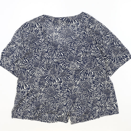 Adini Womens Blue Floral 100% Cotton Basic Button-Up Size L Scoop Neck
