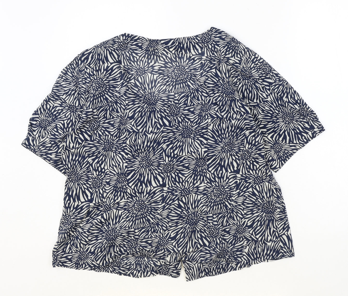 Adini Womens Blue Floral 100% Cotton Basic Button-Up Size L Scoop Neck
