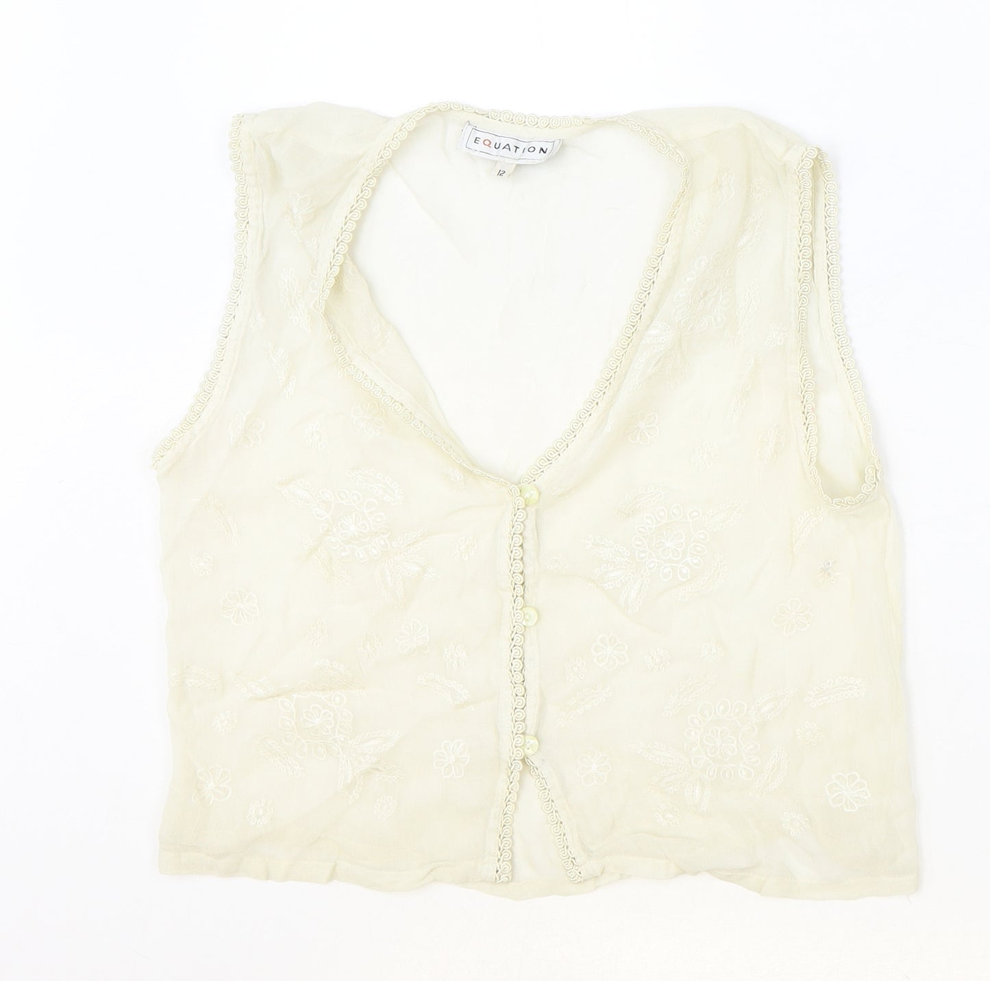 Equation Womens Beige Viscose Cropped Tank Size 12 V-Neck