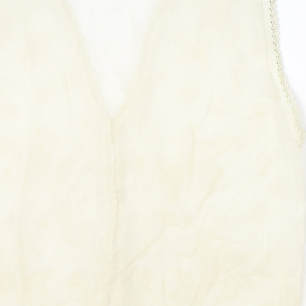 Equation Womens Beige Viscose Cropped Tank Size 12 V-Neck