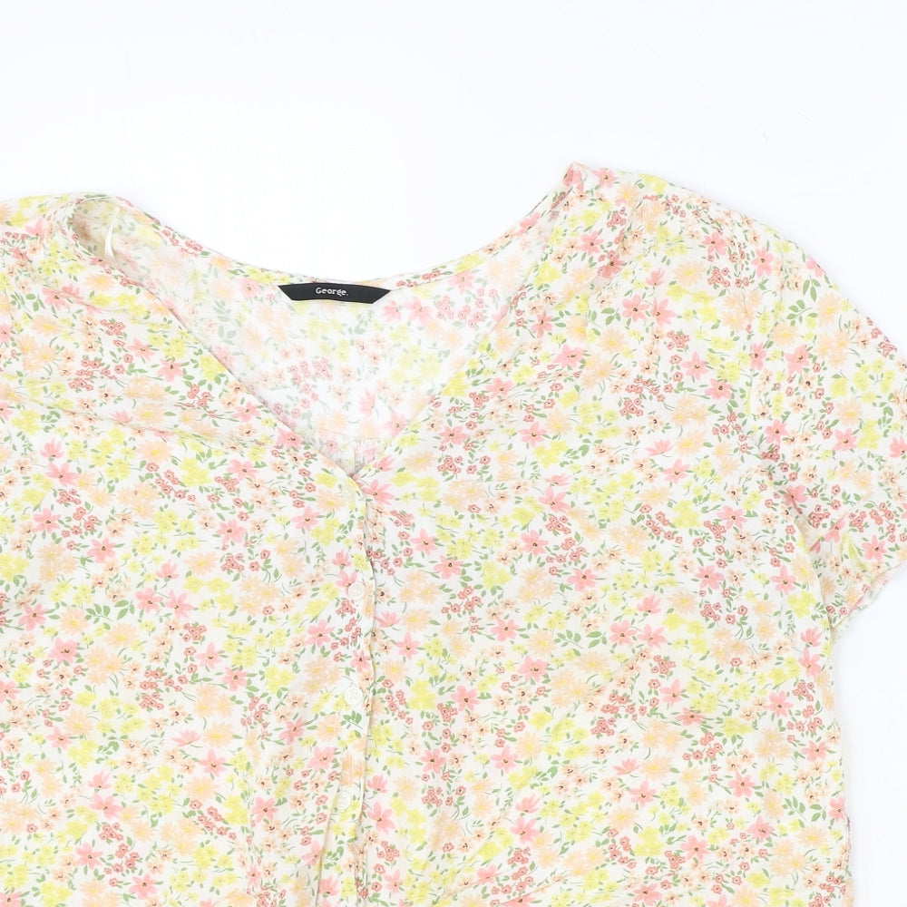 George Womens Multicoloured Viscose Basic Button-Up Size 12 V-Neck - Knot Front