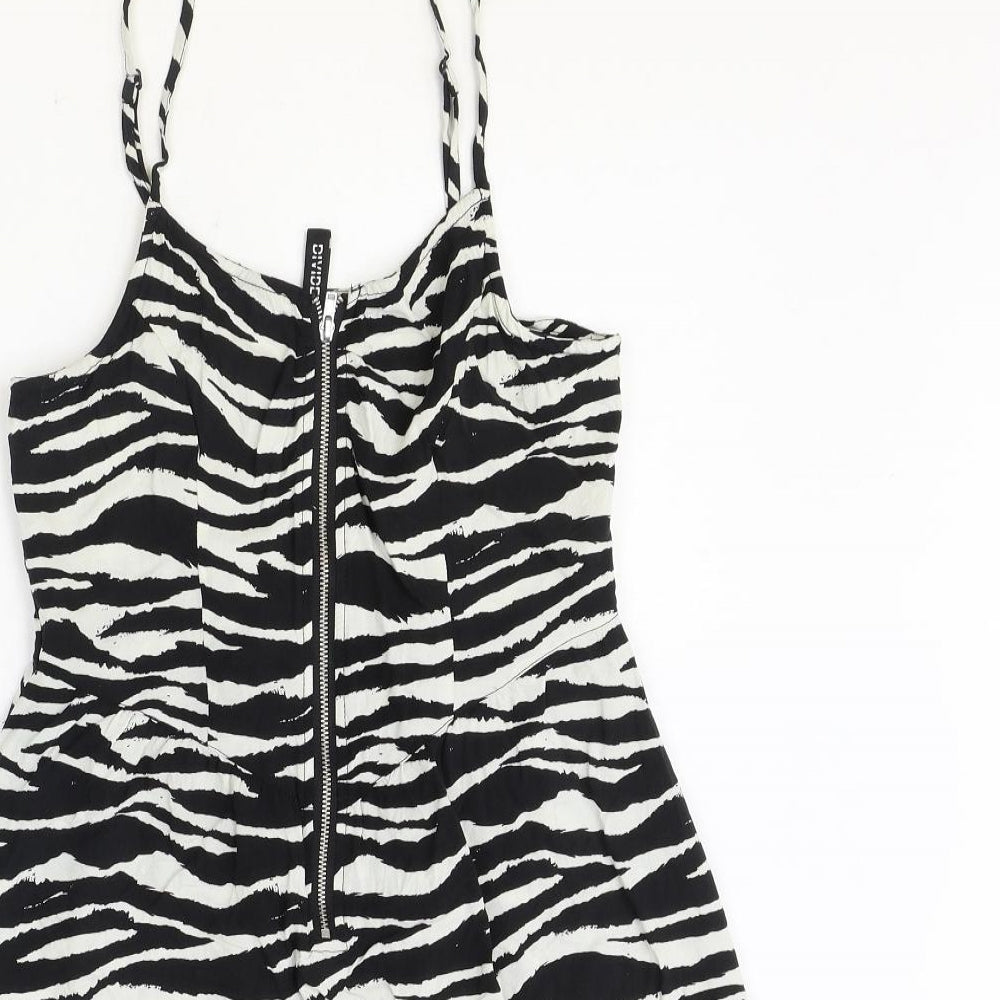 H&M Womens Black Animal Print Viscose Slip Dress Size 8 Scoop Neck Zip - Zebra Print