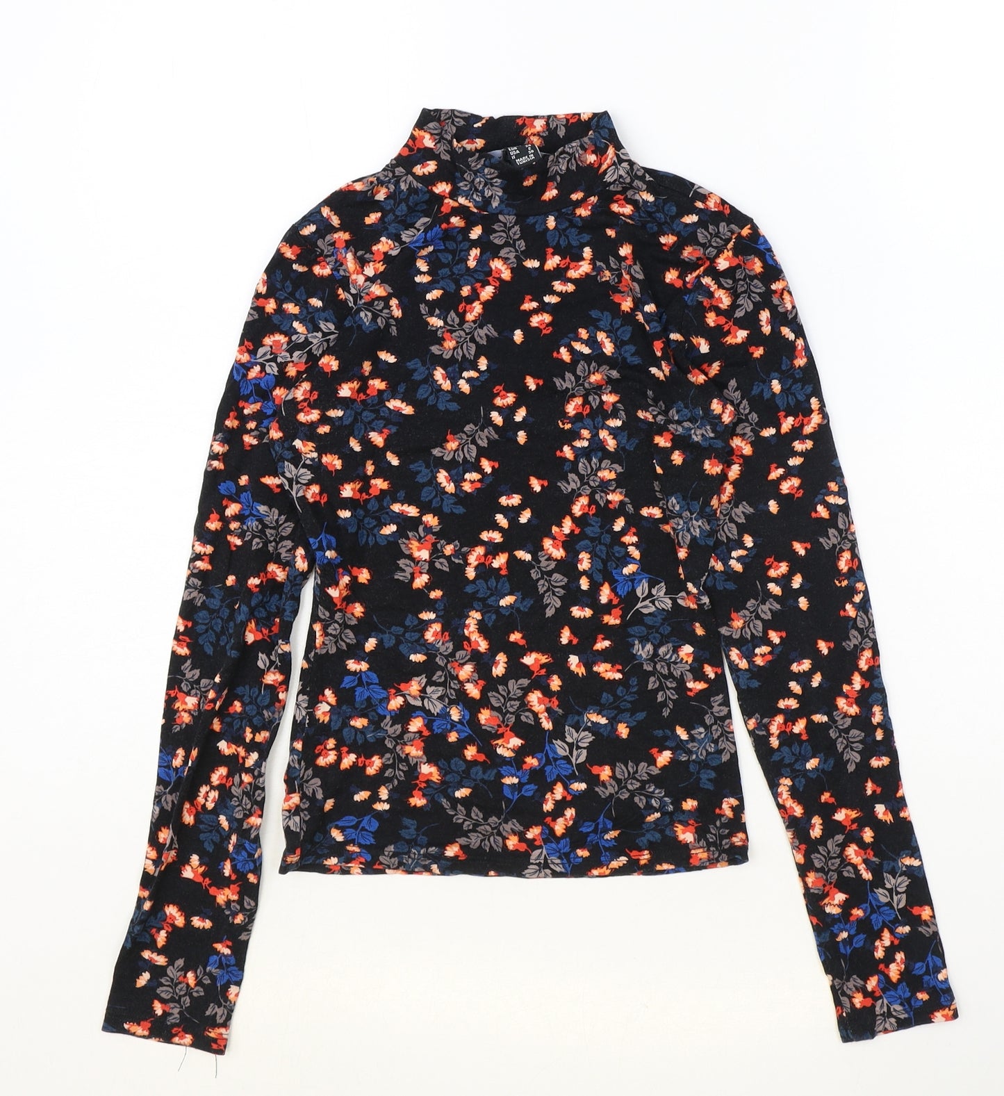 Atmosphere Womens Black Floral Viscose Basic T-Shirt Size 6 Mock Neck