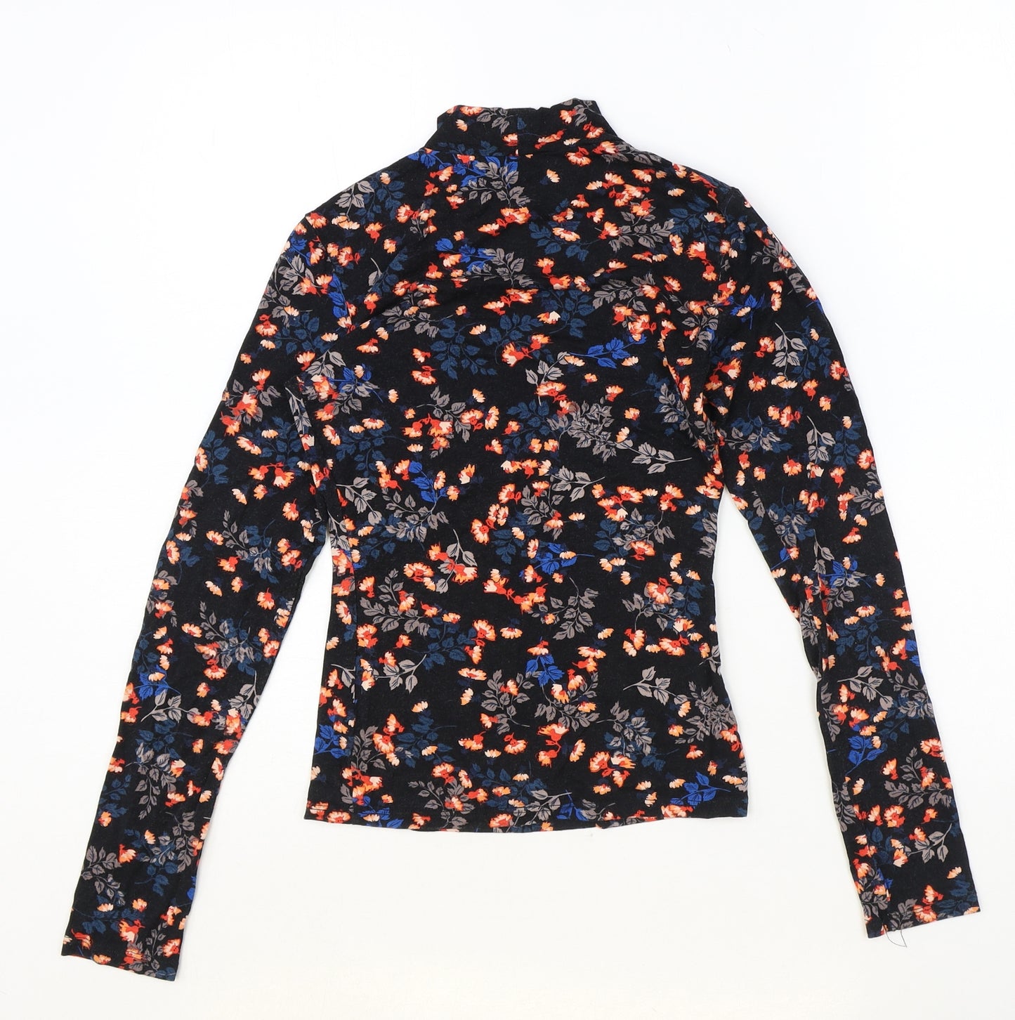 Atmosphere Womens Black Floral Viscose Basic T-Shirt Size 6 Mock Neck