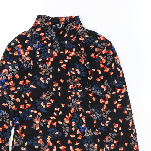 Atmosphere Womens Black Floral Viscose Basic T-Shirt Size 6 Mock Neck