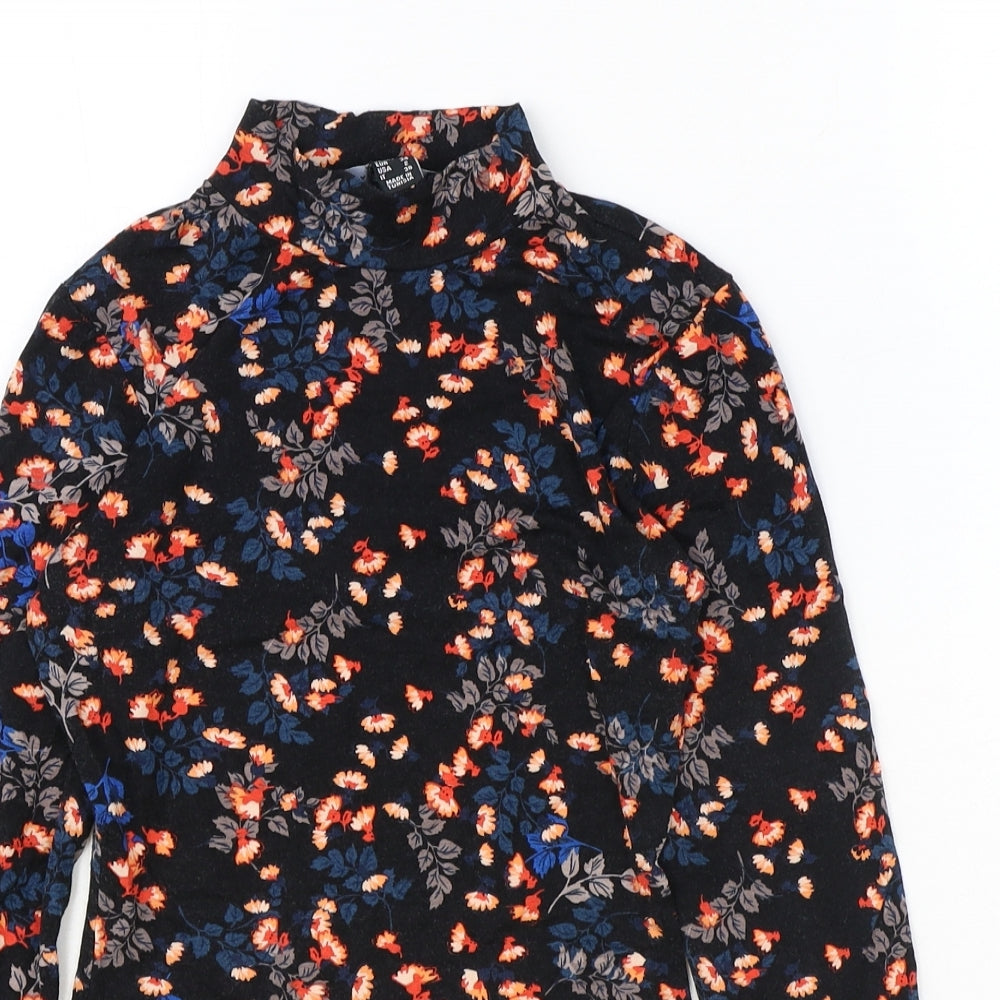 Atmosphere Womens Black Floral Viscose Basic T-Shirt Size 6 Mock Neck