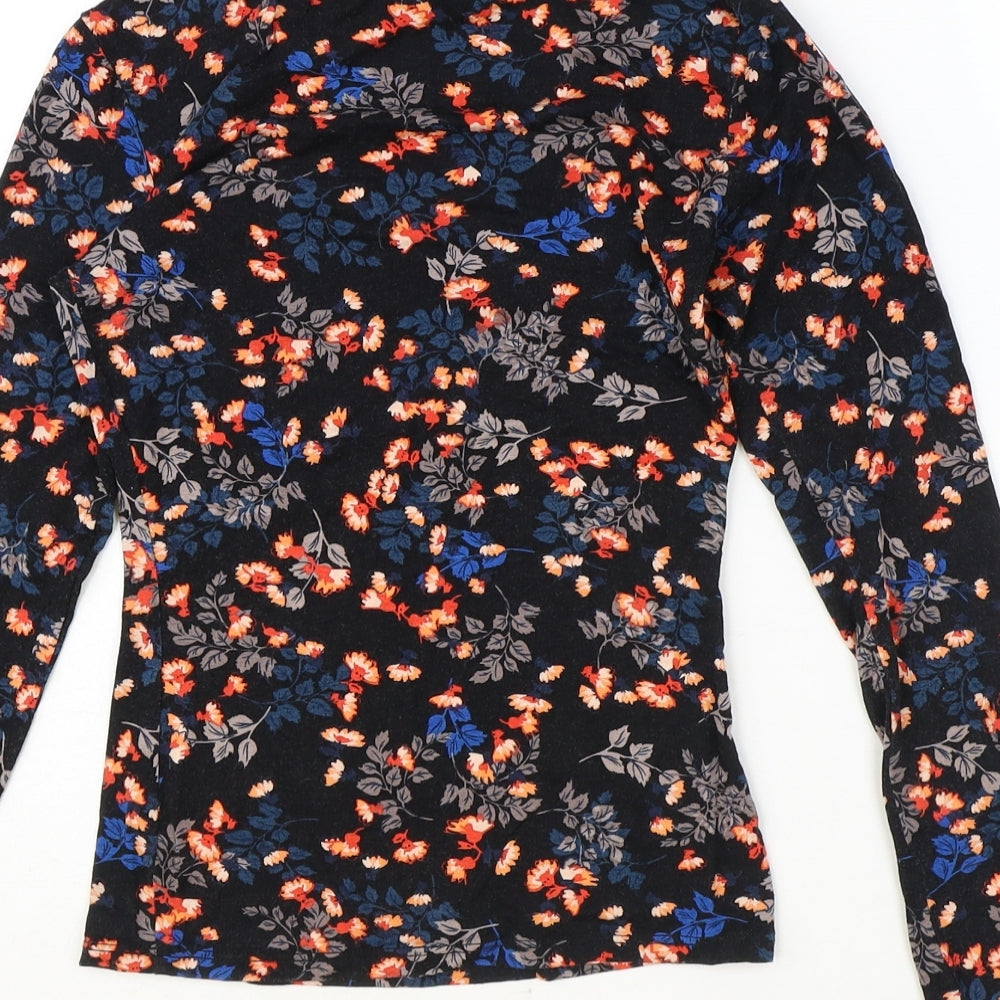 Atmosphere Womens Black Floral Viscose Basic T-Shirt Size 6 Mock Neck