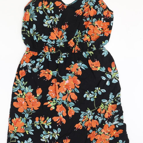 F&F Womens Black Floral Viscose Mini Size 12 Sweetheart Pullover