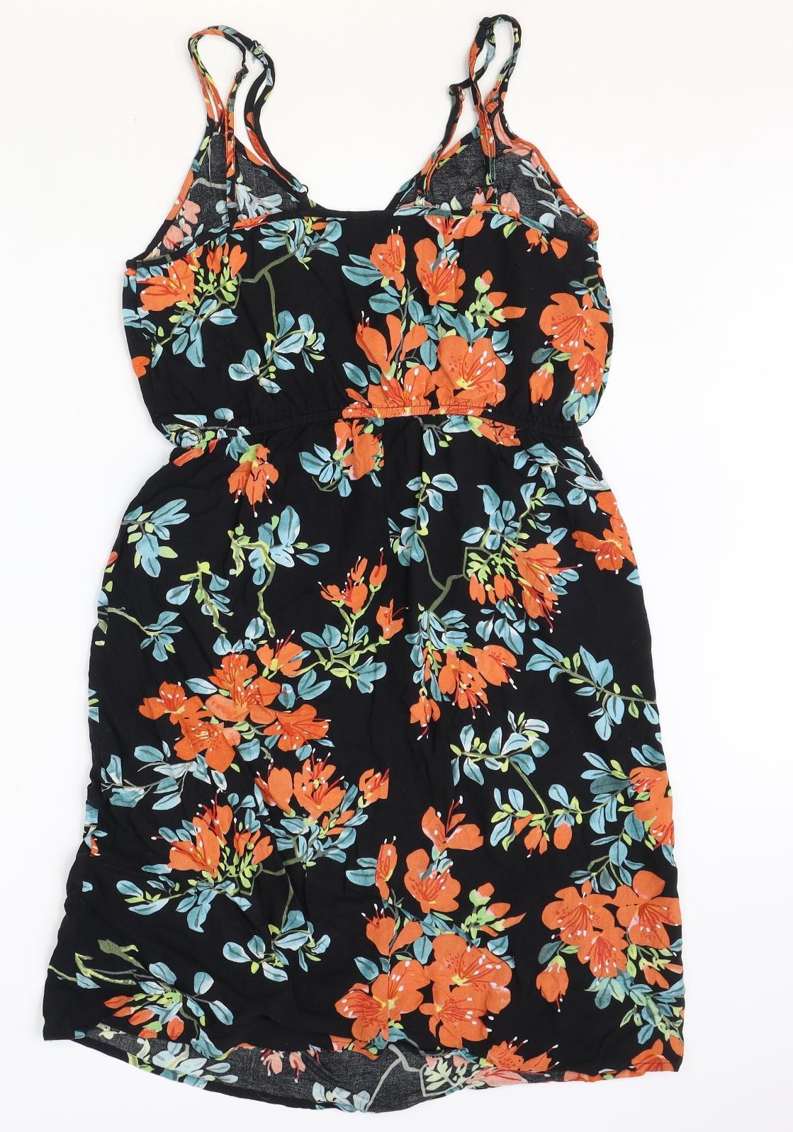 F&F Womens Black Floral Viscose Mini Size 12 Sweetheart Pullover