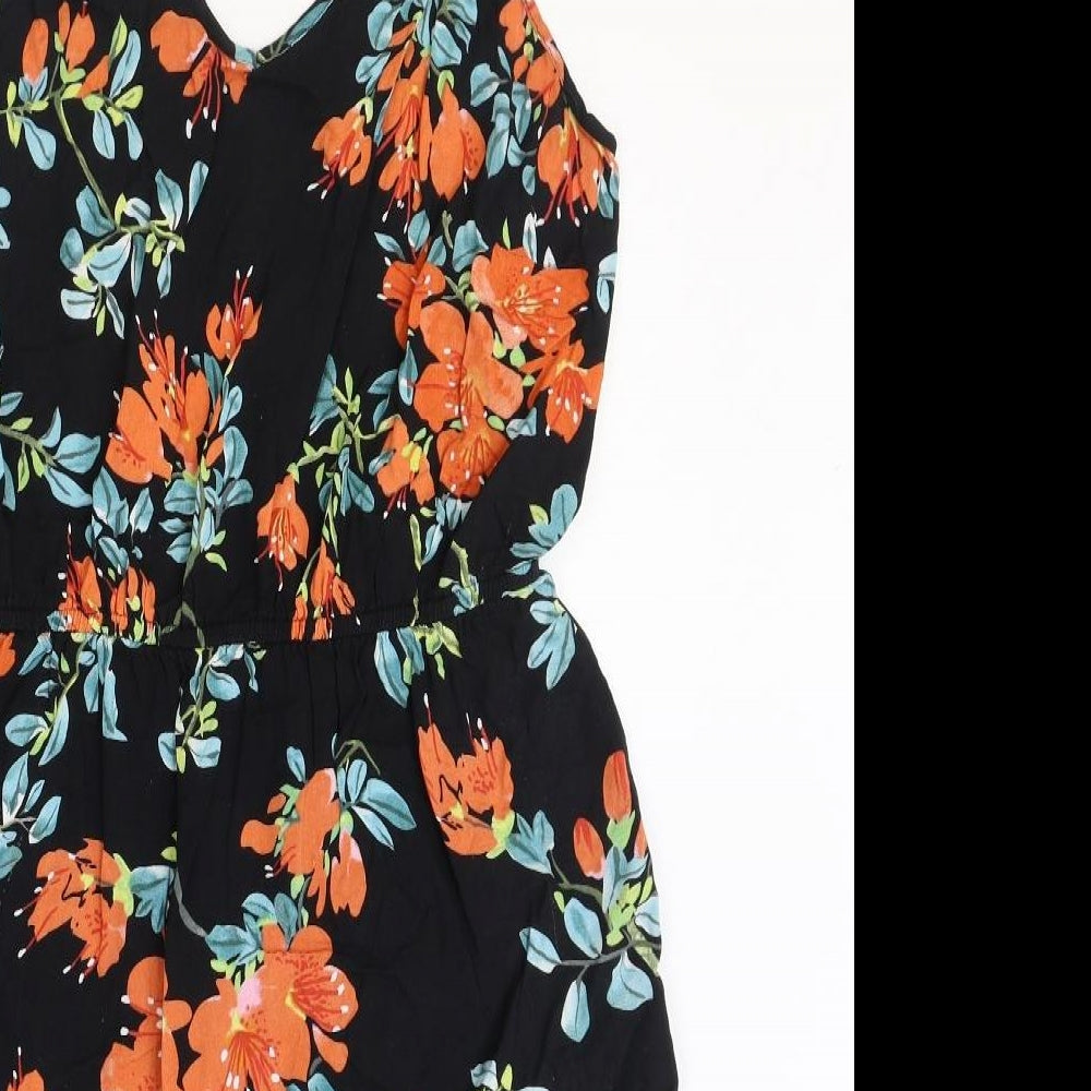 F&F Womens Black Floral Viscose Mini Size 12 Sweetheart Pullover
