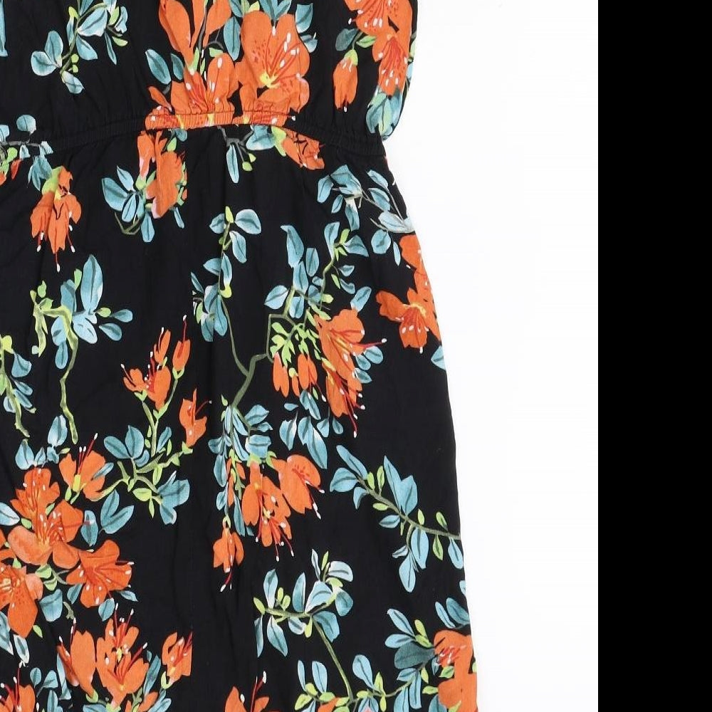 F&F Womens Black Floral Viscose Mini Size 12 Sweetheart Pullover