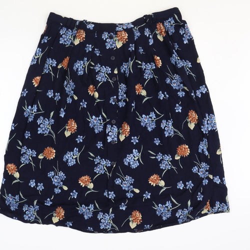 Bonmarché Womens Blue Floral Viscose Swing Skirt Size 22 Button