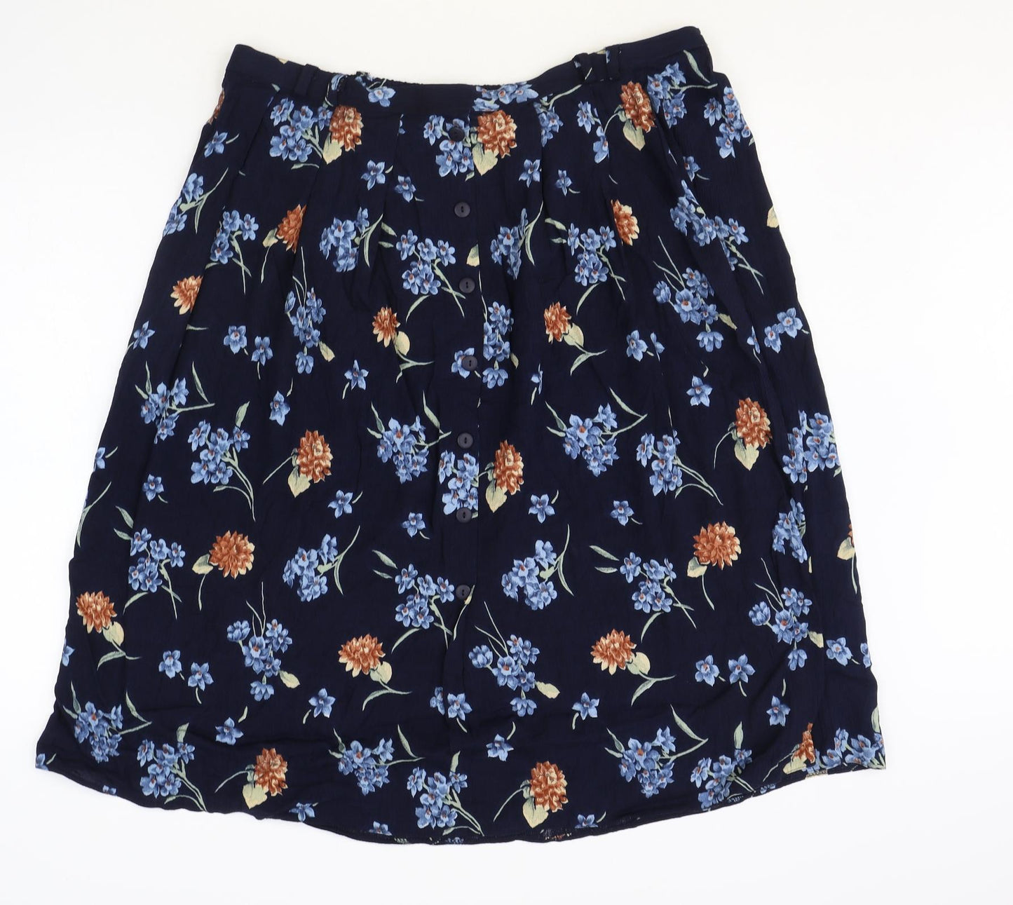 Bonmarché Womens Blue Floral Viscose Swing Skirt Size 22 Button