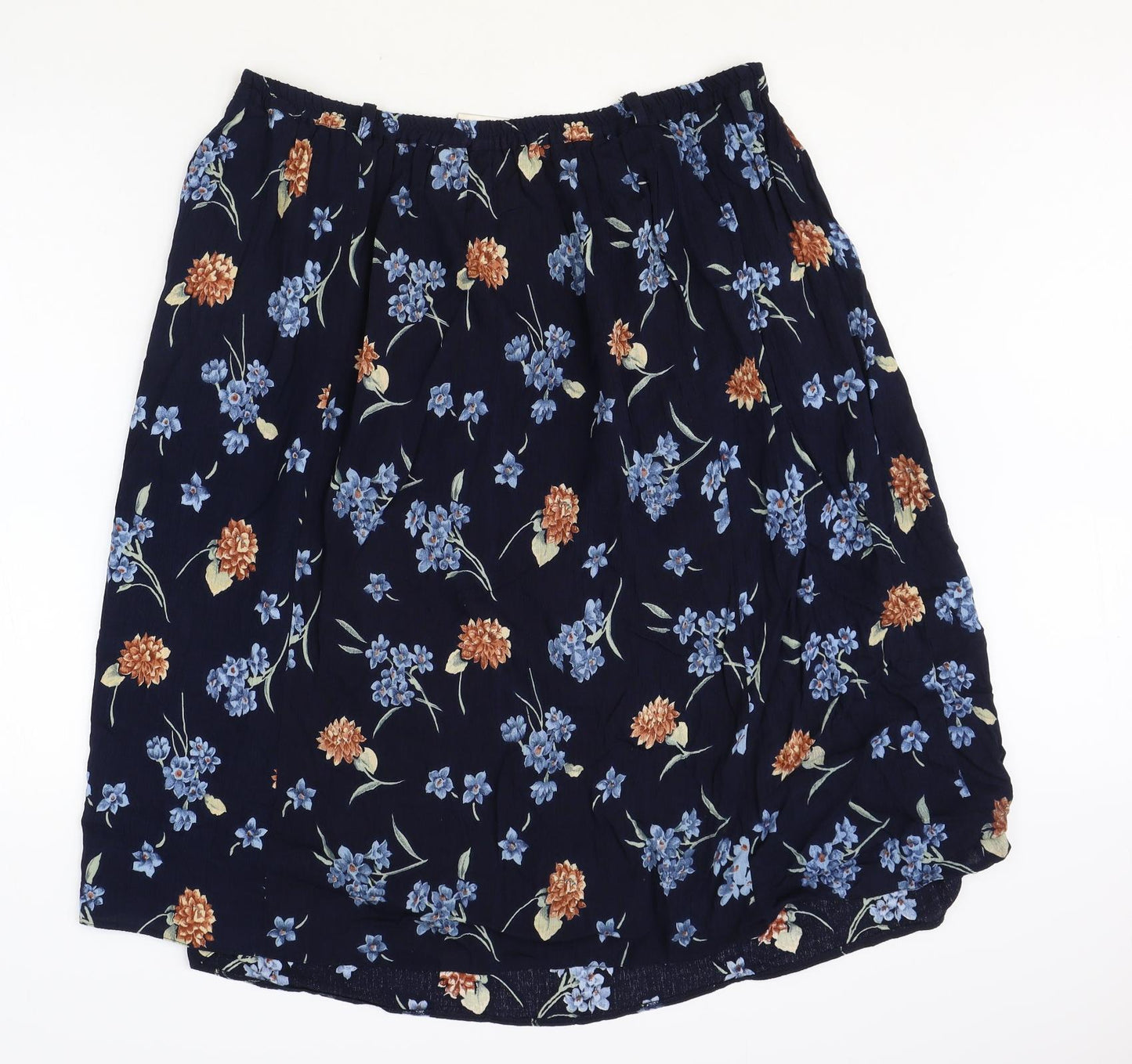 Bonmarché Womens Blue Floral Viscose Swing Skirt Size 22 Button