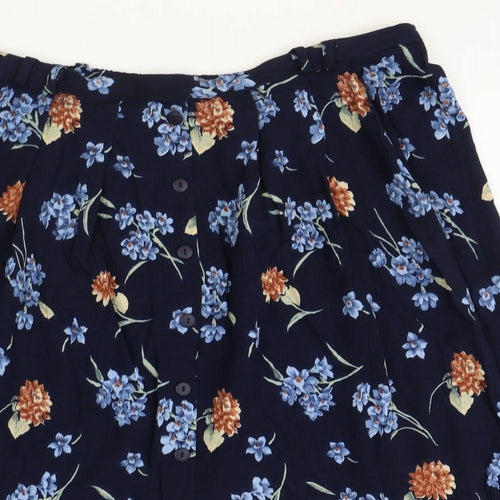 Bonmarché Womens Blue Floral Viscose Swing Skirt Size 22 Button