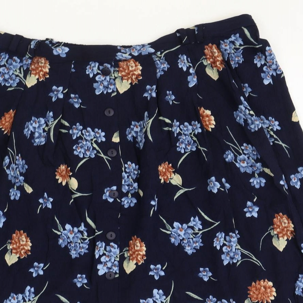 Bonmarché Womens Blue Floral Viscose Swing Skirt Size 22 Button