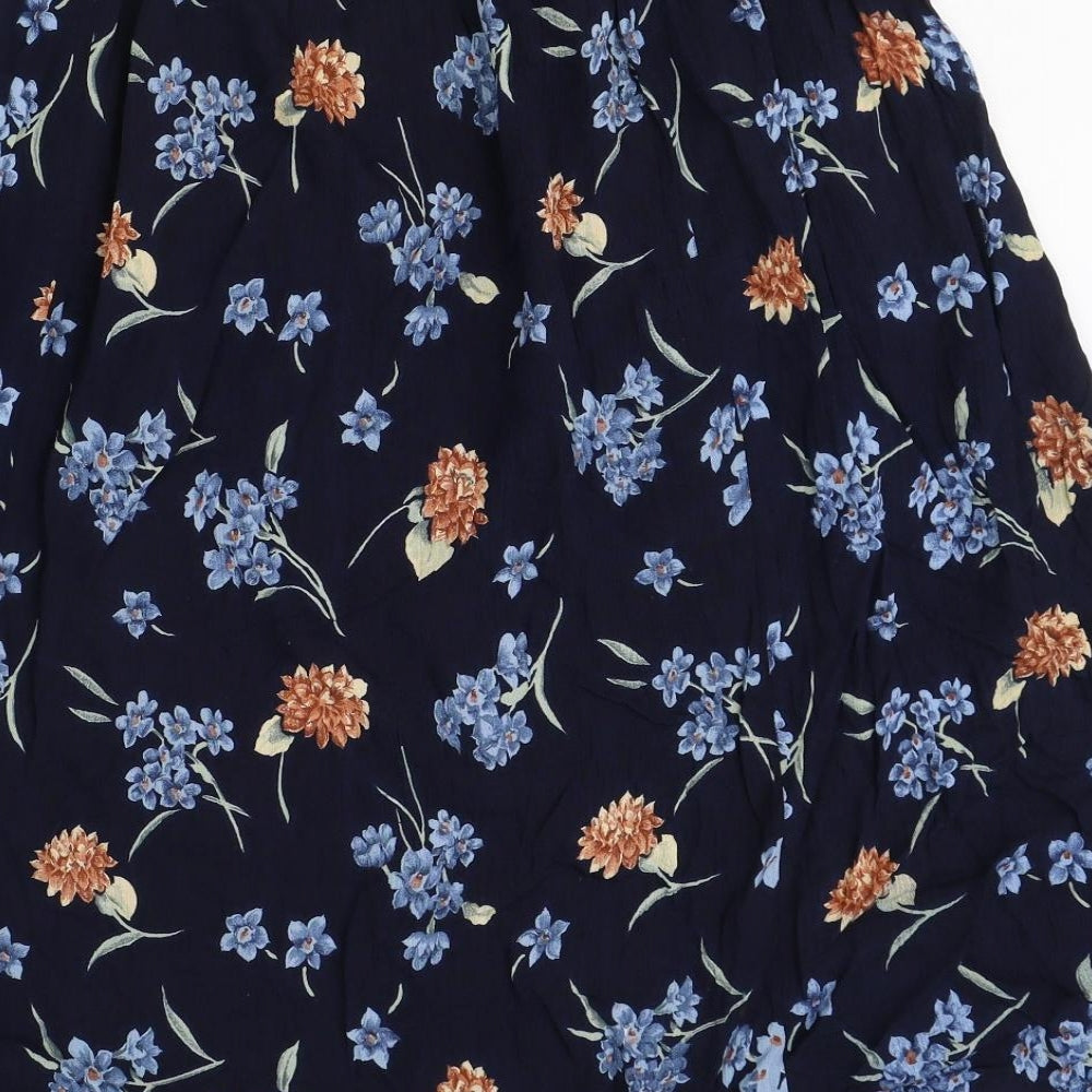 Bonmarché Womens Blue Floral Viscose Swing Skirt Size 22 Button