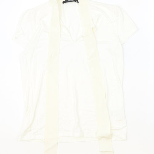 Hallhuber Womens Ivory Viscose Basic Blouse Size M V-Neck