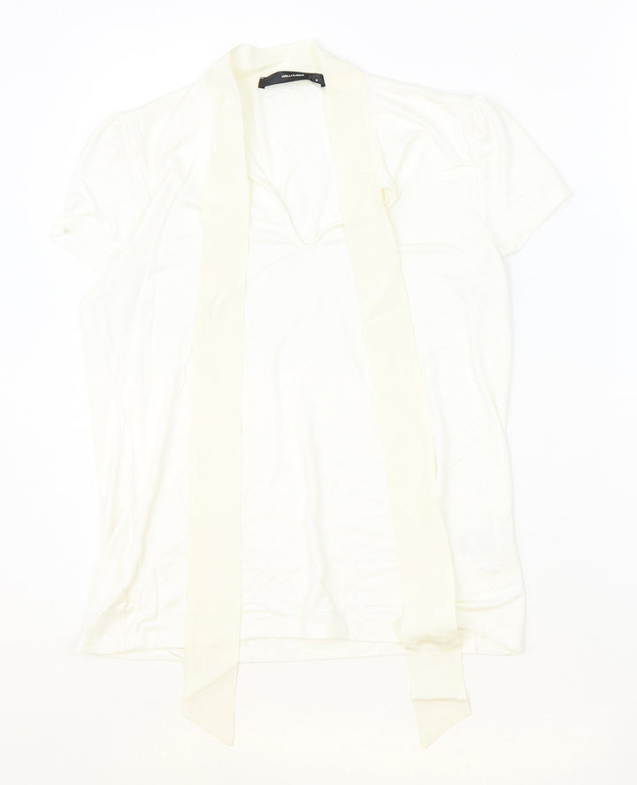 Hallhuber Womens Ivory Viscose Basic Blouse Size M V-Neck