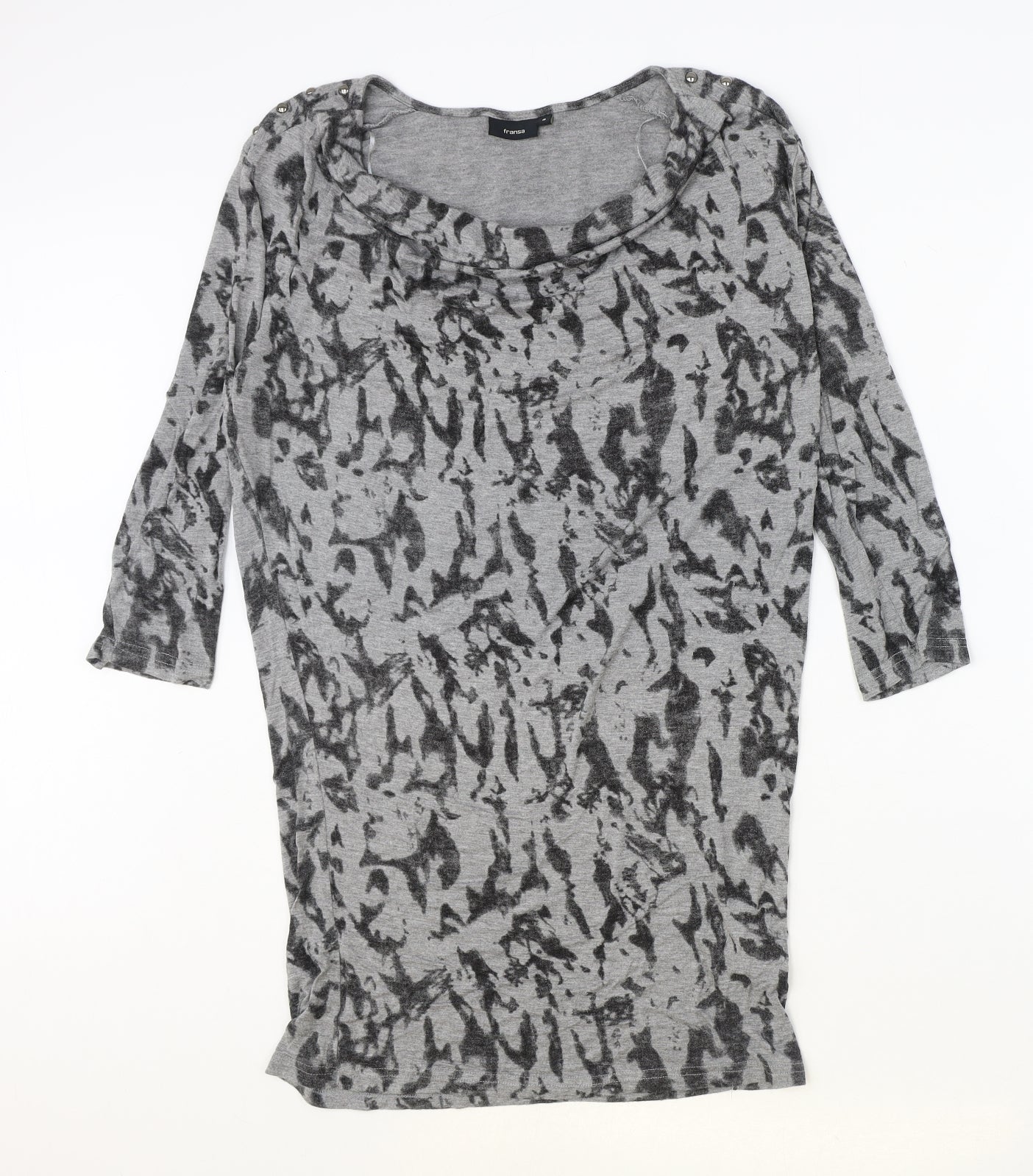 Fransa Womens Grey Geometric Viscose Jumper Dress Size S Cowl Neck Pullover