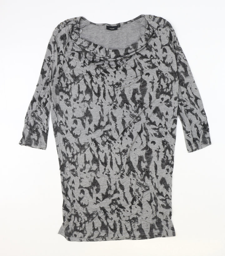 Fransa Womens Grey Geometric Viscose Jumper Dress Size S Cowl Neck Pullover