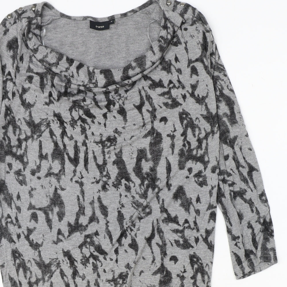 Fransa Womens Grey Geometric Viscose Jumper Dress Size S Cowl Neck Pullover