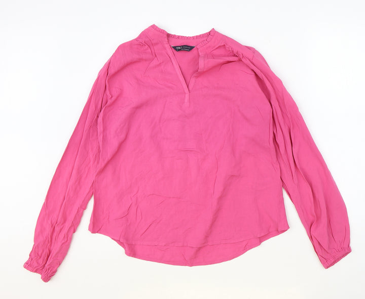 Marks and Spencer Womens Pink Viscose Basic Blouse Size 6 V-Neck