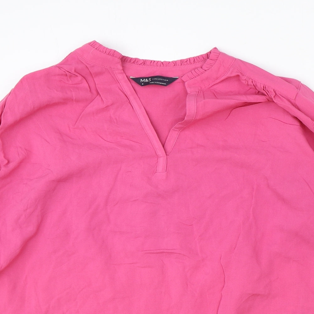 Marks and Spencer Womens Pink Viscose Basic Blouse Size 6 V-Neck