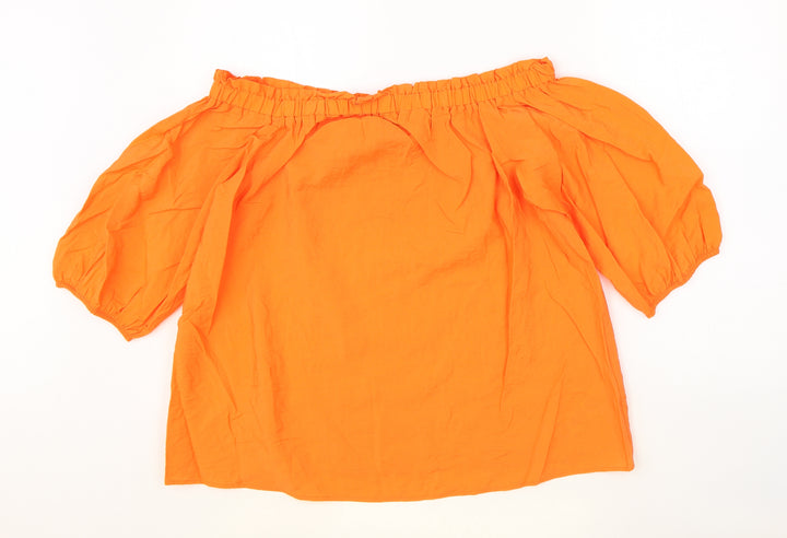 Marks and Spencer Womens Orange Viscose Basic Blouse Size 14 Off the Shoulder