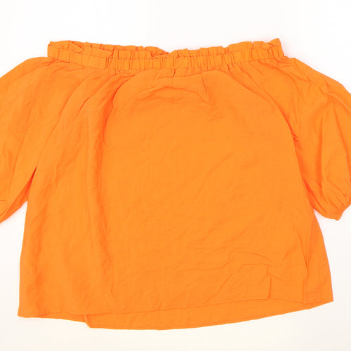Marks and Spencer Womens Orange Viscose Basic Blouse Size 14 Off the Shoulder