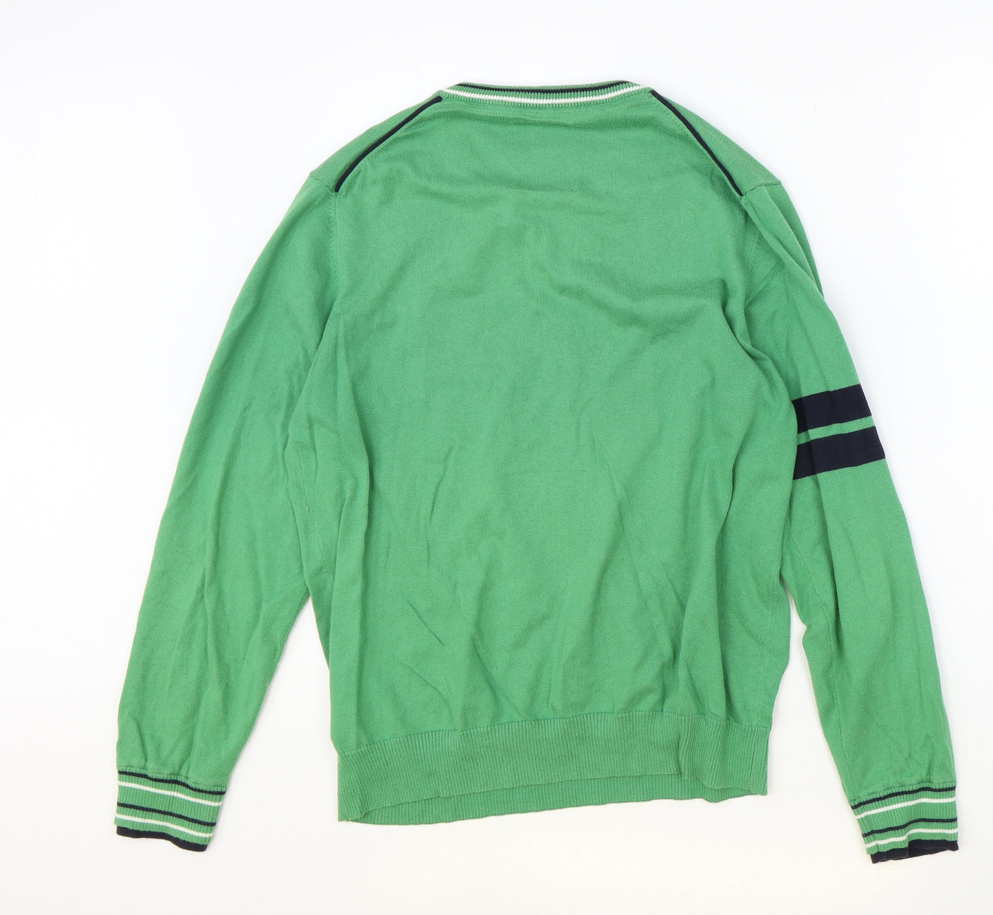 NEXT Mens Green V-Neck Cotton Pullover Jumper Size M Long Sleeve