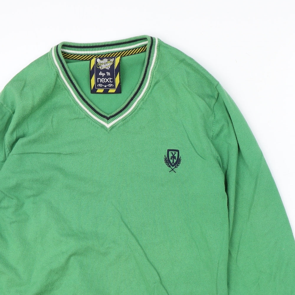 NEXT Mens Green V-Neck Cotton Pullover Jumper Size M Long Sleeve