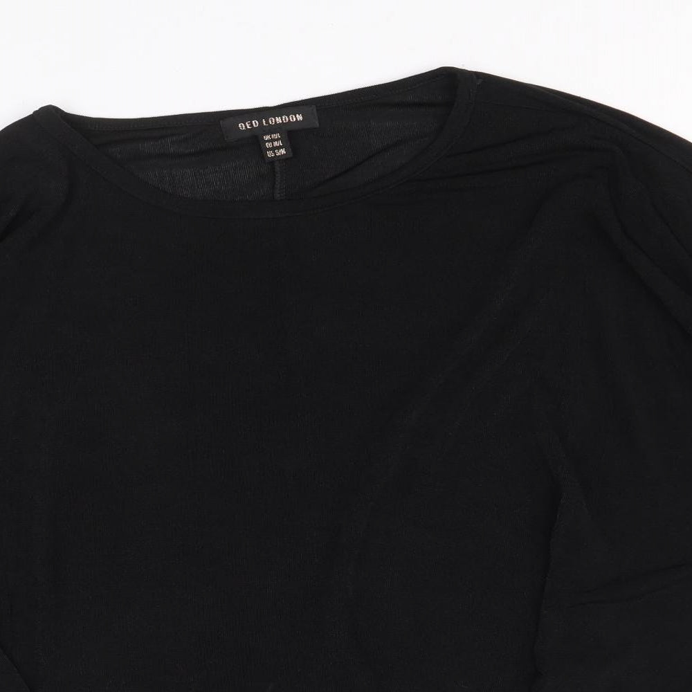 QED London Womens Black Polyester Basic T-Shirt Size M Round Neck - Size M-L