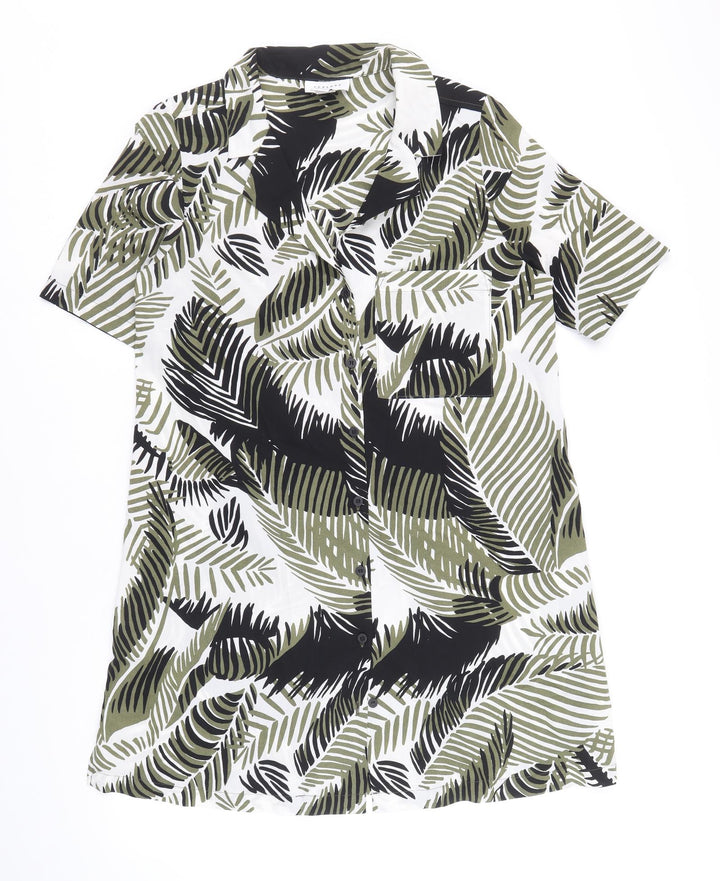 Topshop Womens Multicoloured Geometric Polyester Shirt Dress Size 8 Collared Button - Leaf Print