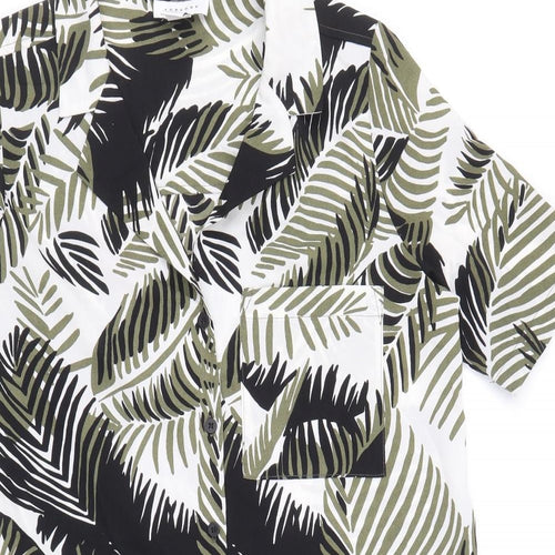 Topshop Womens Multicoloured Geometric Polyester Shirt Dress Size 8 Collared Button - Leaf Print