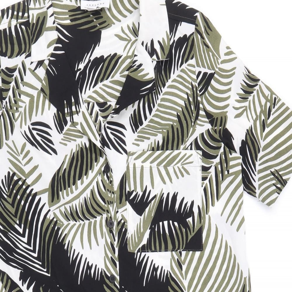 Topshop Womens Multicoloured Geometric Polyester Shirt Dress Size 8 Collared Button - Leaf Print