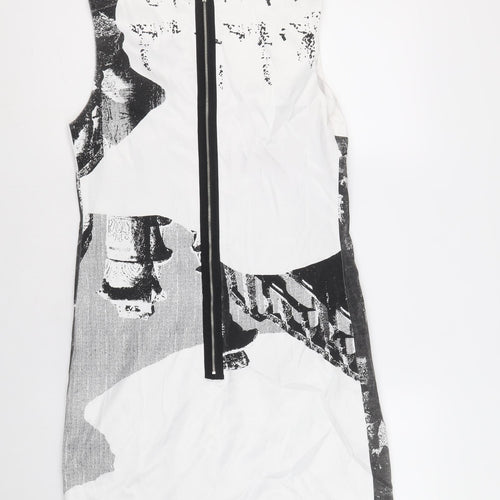 Sweet Miss Womens White Geometric Cotton Shift Size S Scoop Neck Zip - Ruins Print