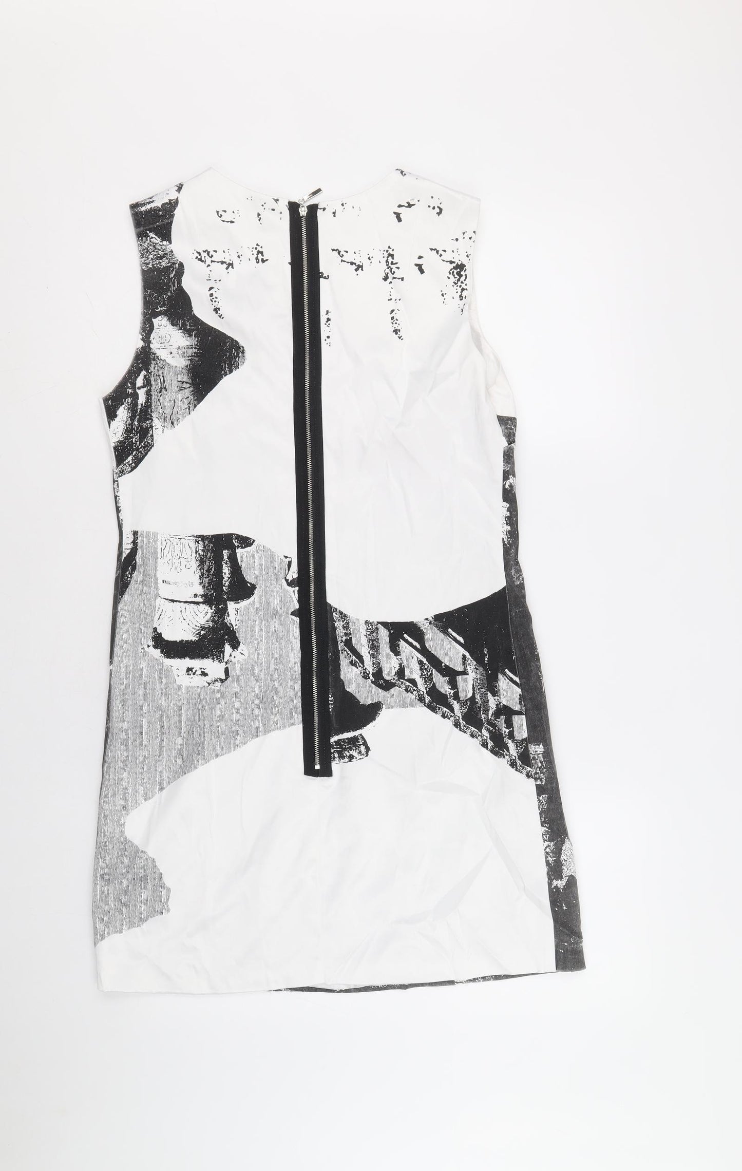 Sweet Miss Womens White Geometric Cotton Shift Size S Scoop Neck Zip - Ruins Print