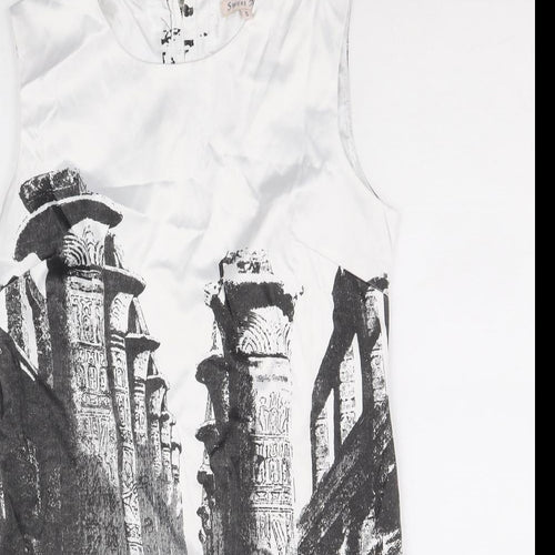 Sweet Miss Womens White Geometric Cotton Shift Size S Scoop Neck Zip - Ruins Print